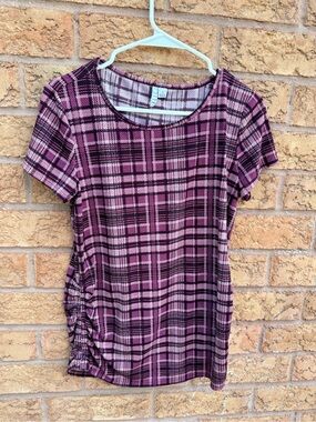 10/$25 • ELLE Purple & Black Plaid Ruched Detail Top